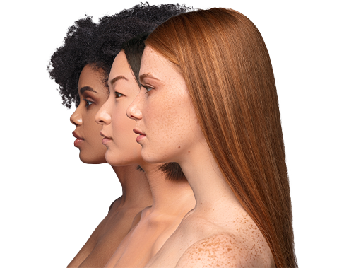 Three women showing different hair textures and colours